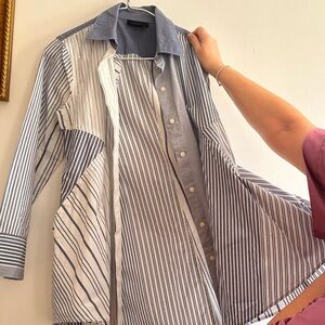 DONNA KARAN Women Cotton Long Shirt With Pockets Widened At The Bottom Size M